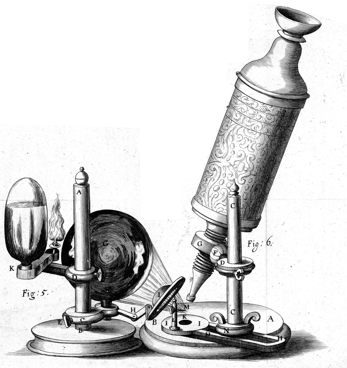 Diagram of Robert Hooke's seventeenth-century microscope