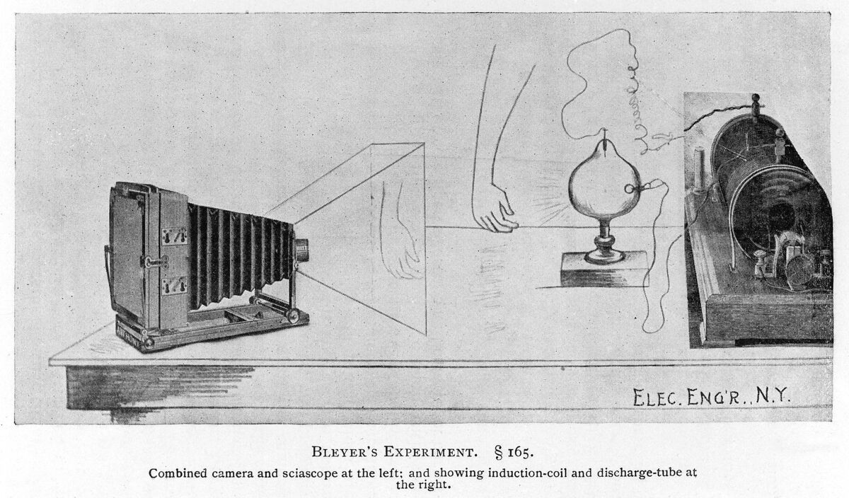 Historical diagram showing the arrangement of early X-ray photography apparatus