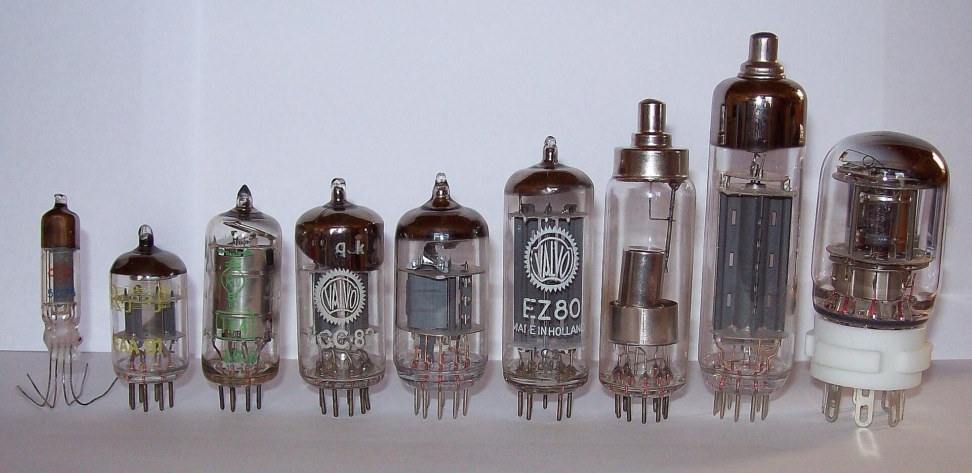 An assortment of glass vacuum tubes